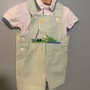 Florence Eiseman Baby Boys 9 month Seersucker Shortall and Polo